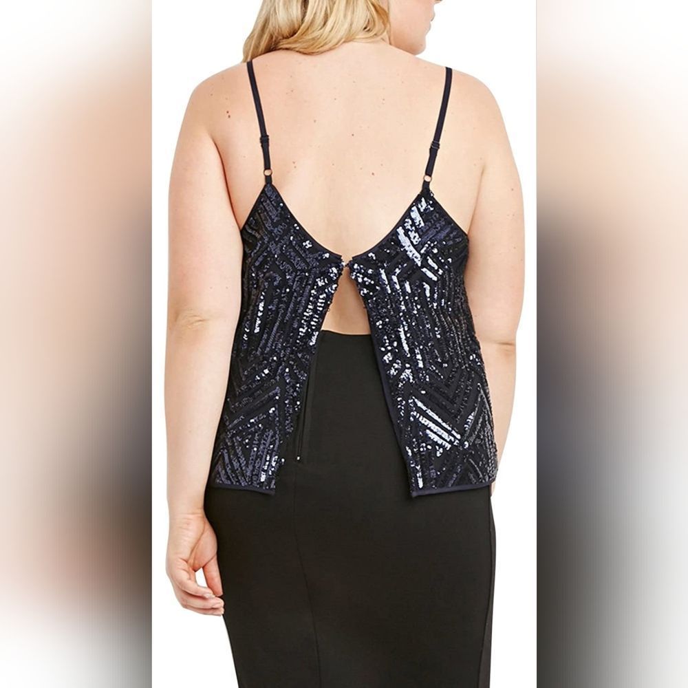 Sparkly navy Sequined split back top - Picture 2 of 13